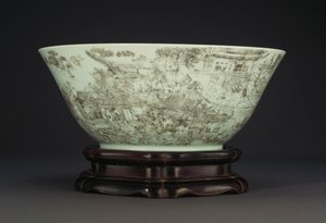 Duża nacinana porcelanowa misa przedstawiająca ciągłą scenę dam na terenie pałacu, 1796-1820 autorstwa Chinese School