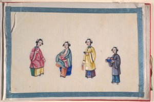 Album, koniec XIX wieku (album z dwunastoma liśćmi; tusz i kolor na papierze pakowym, oprawiony w czerwony adamaszek) autorstwa Chinese School