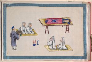 Album, koniec XIX wieku (album z dwunastoma liśćmi; tusz i kolor na papierze pakowym, oprawiony w czerwony adamaszek) autorstwa Chinese School