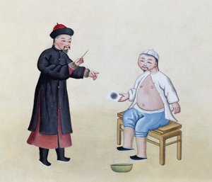 Akupunkturzysta z pacjentem, ok. 1785 (wc na papierze) autorstwa Chinese School