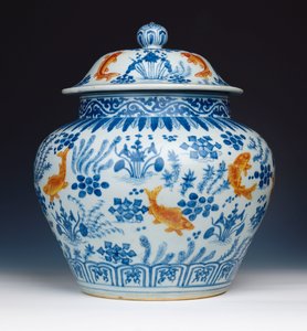 Emaliowany niebiesko-biały słoik i pokrywka "Ryba", 1522-1566 autorstwa Chinese School