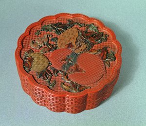 Pudełko z dekoracją ochrową, zielono-brązową, XVIII w. (lakier cynobrowy) autorstwa Chinese School
