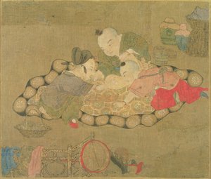 Dzieci bawiące się, dynastia Ming, 1500 (wc na jedwabiu) autorstwa Chinese School