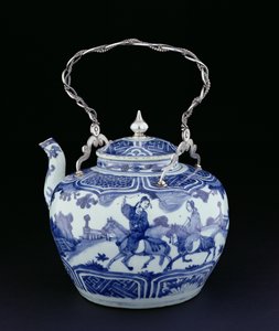 Chiński czajniczek z europejskim uchwytem, okres przejściowy, ok. 1640 (porcelana ze srebrem)