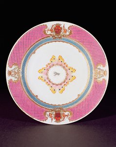 Talerz obiadowy malowany emaliami Famille Rose z herbami Grimaldi di Castro, okres Yongzheng (1723-35) c.1735 (porcelana)