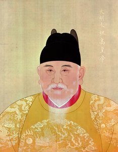 Cesarz Chu Yuan-Chang (1328-98) Założyciel dynastii Ming (pióro, atrament i kryjąca akwarela na papierze) autorstwa Chinese School