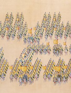 Recenzja cesarza Qianlonga z wielkiej parady wojsk, handcroll autorstwa Chinese School