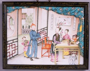 Panel Imperial Canton, okres Qianlong, 1736-95 (emalia repusowa) (patrz 207217 dla pary) autorstwa Chinese School