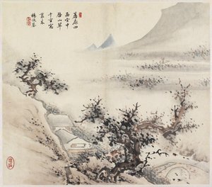 Krajobraz (tusz i kolory na papierze) autorstwa Chinese School
