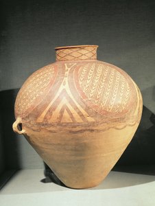 Duży słoik z wąską szyjką i małymi uchwytami, z Yung-Ching, Gansu, koniec III tysiąclecia p.n.e. (glina) autorstwa Chinese School