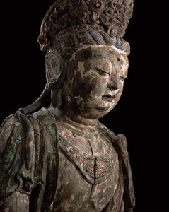Duży siedzący bodhisattwa podczas medytacji, dynastia Jin (1115-1234) (drewno i pigment) (szczegóły) (patrz 206544) autorstwa Chinese School