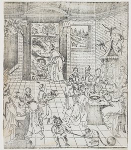 Łazarz w Domu bogacza, płyta Giulio Alenis Tianzhu jiangsheng zhuxiang jingjie (Ilustrowana historia Pana Nieba, który wcielił się w ciało), Kościół Jinjiang, Fu autorstwa Chinese School