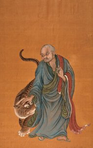 Lohan z Tygrysem, koniec XVIII do początku XIX wieku (kolor na jedwabiu) autorstwa Chinese School