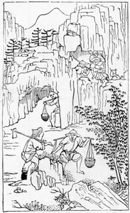 Wydobycie białej gliny, z serii ilustracji dotyczących produkcji porcelany (patrz 384116 i 384117 dla całej serii) autorstwa Chinese School