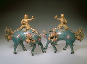 Para Qilin, okres Qianlong (1736-95) (emalia cloisonne i champleve z pozłacanym metalem) (szczegóły patrz 272143)