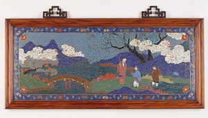 Panel przedstawiający chiński krajobraz, dynastia Ming (emalia cloisonne)
