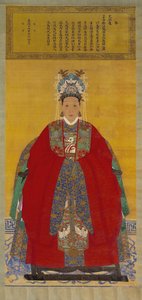 Portret Madame Li, 1535 (atrament i kolor na wiszącym zwoju jedwabiu) autorstwa Chinese School