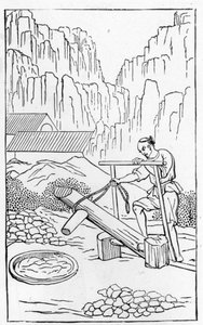 Ubijanie gliny, z serii ilustracji dotyczących produkcji porcelany (patrz 384116 i 384117 dla całej serii) autorstwa Chinese School