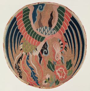 Okrągły z feng-huang i piwonią drzewną (gobelin, jedwab i zawinięte złoto) autorstwa Chinese School