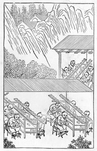 Pracownia malarzy w emalii, z serii ilustracji na temat produkcji porcelany (patrz 384116 i 384117 dla całej serii) autorstwa Chinese School