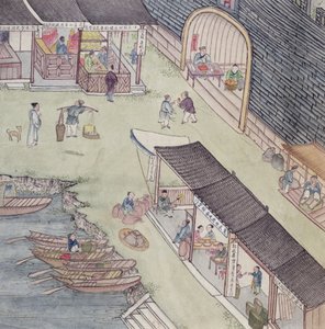Widok rynku w Chinach (toaleta i atrament na papierze) autorstwa Chinese School