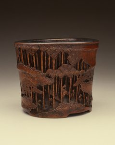Duży kociołek z Siedmioma Mędrcami z Bambusowego Gaju podczas literackich poszukiwań w bambusowym lesie, okres Kang-hsi (1662-1722), dynastia Ching (rzeźbiony bambus)