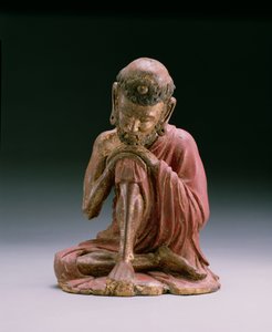 Figura Sakjamuniego z czerwonej laki, założyciela wiary buddyjskiej, wyłaniającego się z gór, dynastia Yan, 1280-1368 (drewno i złocenie)
