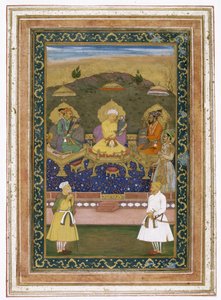 Cesarze Akbar, Jahangir i Shah Jahan ze swoimi ministrami i księciem Darą Shikoh, ok. 1630-40 autorstwa Chitarman