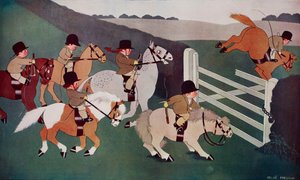 The gate crashers, jockeys on horseback, karykatura autorstwa Chloe Preston (1887-1969) z The Tatler, nr 1435, 26 grudnia autorstwa Chloe Preston