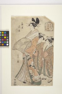 The Courtesan Takihime Of The ?gi-Ya (kolorowy drzeworyt) autorstwa Chobunsai Eishi