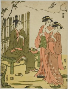 Czwarty miesiąc (Shigatsu), z serii „Dwanaście miesięcy (Juni toki)” autorstwa Chobunsai Eishi