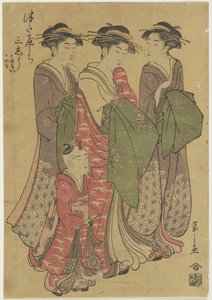 Trzy kurtyzany domu Tsuataya, 1787-1798 autorstwa Chobunsai Eishi