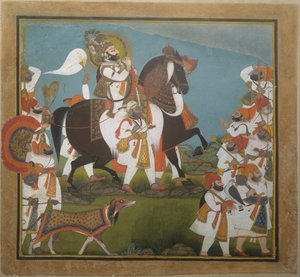 Maharana Bhim Singh i orszak wyruszają na polowanie, ok. godz. 1805-10.