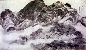 Art coreen: Góra Inwang. Ryciny Chong Son (1676-1759). 18 wiek. Kolekcja Jai Hyang John autorstwa Chong Son