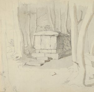 Kamienny grobowiec w lesie, verso: Studium kwiatu, 1830. autorstwa Christen Købke