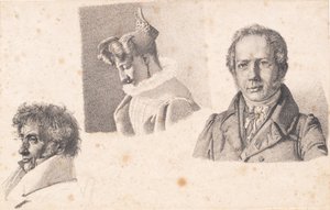 Arkusz z trzema portretami: Baker Master Købke, Sophie Krohn i N. Feilberg autorstwa Christen Købke