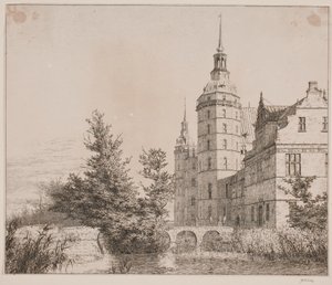 Zamek Frederiksborg. Impreza w Møntbroen autorstwa Christen Købke
