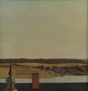 Kalenica na dachu zamku Frederiksborg z widokiem na jezioro, miasto i las autorstwa Christen Købke