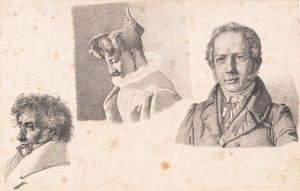 Arkusz z trzema portretami: Baker Master Købke, Sophie Krohn i N. Feilberg autorstwa Christen Købke