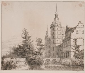 Zamek Frederiksborg. Impreza w Møntbroen autorstwa Christen Købke