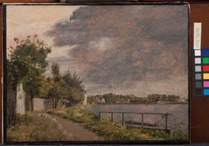 Widok na Dosseringen w pobliżu Suburb Østerbro poza Kopenhagą, Cloudy Sky autorstwa Christen Købke