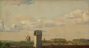 Widok z okna w Toldbodvej na zamek w Kopenhadze. około 1833 autorstwa Christen Schjellerup Købke