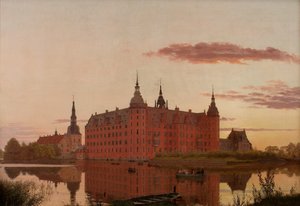 Pałac Frederiksborg widziany z Jægerbakken, wieczór