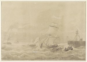 Burzliwe morze z żaglowcami autorstwa Christiaan Cornelis Kannemans