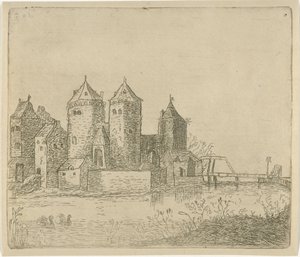 Widok zamku z fosą autorstwa Christiaan Friedrich Ruppe