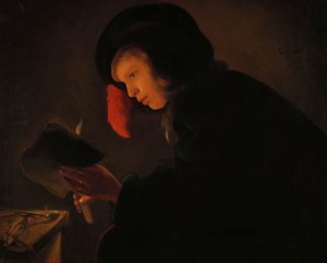 Młody mężczyzna przy świecach autorstwa Christiaen Jansz. Dusart