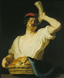 Piekarz dmuchający w róg, 1650. autorstwa Christiaen van Couwenbergh