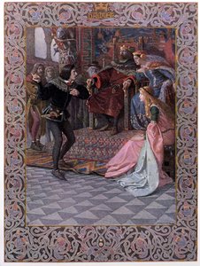 Hamlet przed królem Klaudiuszem, królowa Gertruda i Ofelia, scena z „Hamleta” Williama Szekspira (1564-1616) ok. 1900