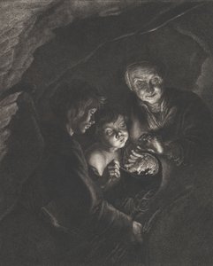 Scena nocna w jaskini ze staruszką trzymającą rozżarzone węgle w garnku, chłopiec blowi..., ok. godz. 1750-57 autorstwa Christian Friedrich Boëtius