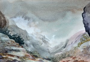 Dolina we mgle, 2015 (akwarela na papierze) autorstwa Christian Furr